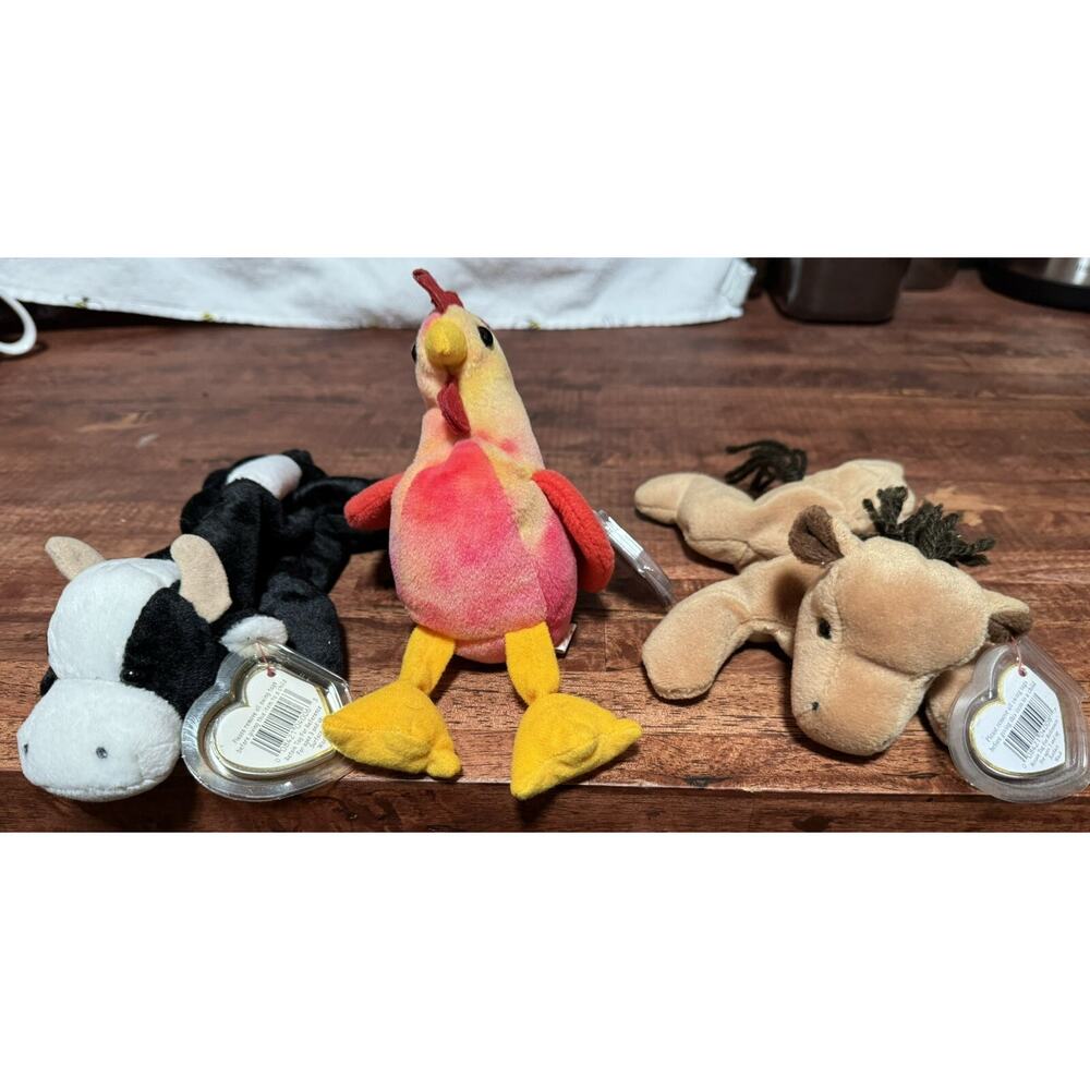 Three Ty Beanie Baby Original Daisy, Strut (PVC), Derby(PVC) Retired Toy Doll